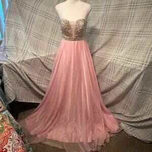 Strapless Beaded Pink Gossamer Dress